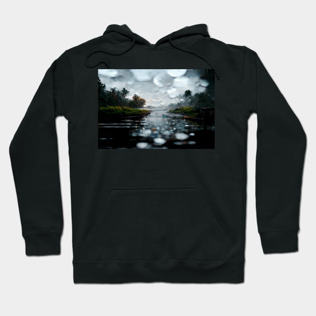 Foggy Lake Falling Raindrops On A Rainy Autumn Day Hoodie by Unwind-Art-Work